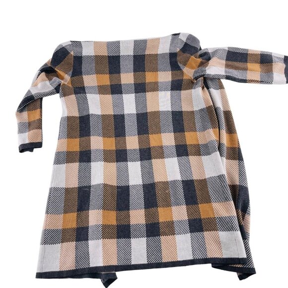 LOFT Plaid Women's Sweater Cardigan Duster Neutral Tones Open Front Size M - Picture 5 of 5
